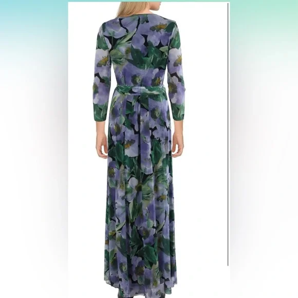 Anne Klein Long Sleeve Floral Dress in Purple and Green - Picture 3 of 4